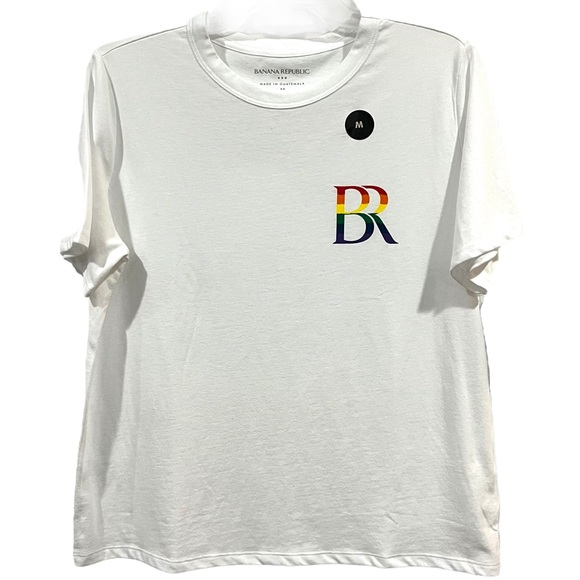 Banana Republic Tops - Banana Republic White Short Sleeve Shirt with Rainbow Logo NWT